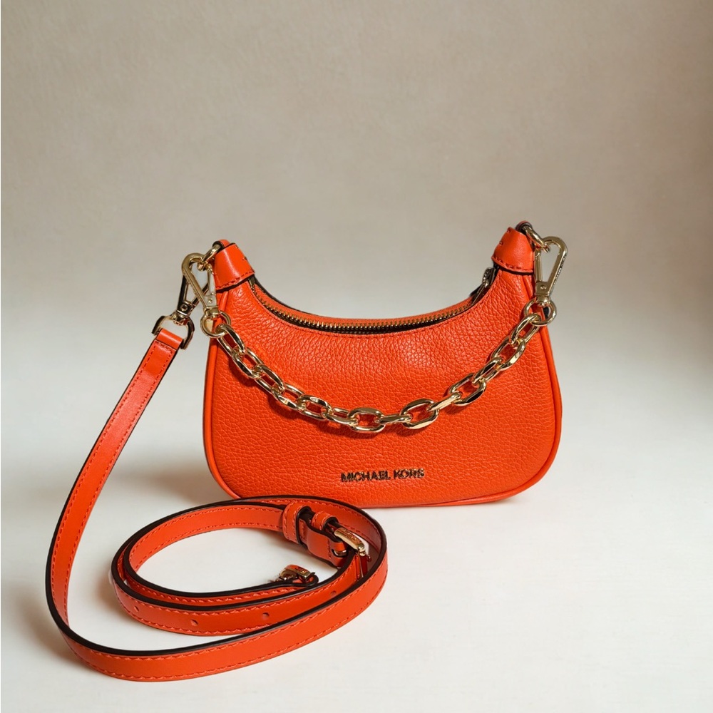 Michael Kors Orange Crossbody Bag with Chain (Cora Mini Zip)